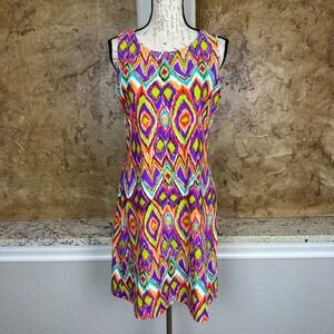 Jude Connally Multicolor Print Sleeveless Dress‎ Womens Medium Stretch Fit Flare
